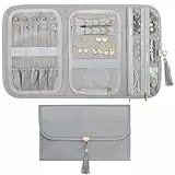 Emibele Reise Schmuck Organizer Für Damen, Wasserdichter Tragbarer Leder Schmuck Rolltasche Aufbewahrungsbeutel, Falttangle Frei Reise Schmuck Etui Halter Für Halskette Ohrringe Armband Ringe, Grau