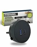 SCHWAIGER Steckdosenadapter für modulare Stromschiene Haushaltsstecker USB Ladeadapter Click & Twist System 680W/20W VDE Zertifiziert Ø 62 mm werkzeuglose Montage Schwarz