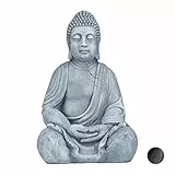 Relaxdays XL Buddha Figur sitzend, 50 cm hoch, Feng Shui, Outdoor, Garten Dekofigur, große Zen Buddha Statue, hellgrau
