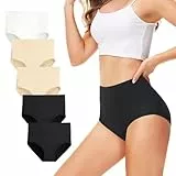 TUUHAW Unterhosen Damen Unterwäsche 5er Pack Slip Miederhose Baumwolle Hoher Taille Atmungsaktive Schwarz Hautfarbe Weiß_XL