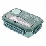 Dntorx Brotdose Kinder mit Fächern, 1300ml Bento Box Kinder Lunchbox Erwachsene mit Besteck, Mikrowellengeeignet und Spülmaschinenfest, Auslaufsichere Brotdose Jausenbox für Schule Picknick, Grün