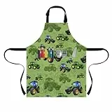 SCRAWLGOD Kinderschürzen-Set mit Tasche für Jungen und Mädchen, bequeme Kinderküche, Kochschürze zum Backen und Garten, Traktor-Cartoon, Einheitsgröße
