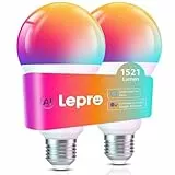 Lepro Al Smart Glühbirne B3, E27 WLAN/Bluetooth Smart Bulb 1521lm Dimmbar, Foto-zu-Licht, Personalisierter KI-Lichtdesigner, Sprachsteuerung/Musik Sync, Kompatibel mit Alexa/Google Assistant, 2 Stück