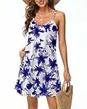 Tanmolo Damen Sommer Kleid Rmellos Kurz Strandkleid Spaghettitrger Knielangen Freizeitkleid 3XL Blume