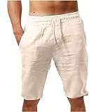 Guhmomh Kurze Hosen Herren Sommer Leinen Shorts Baumwolle Leinenhose Kurz Sporthose Freizeithose Sommerhose Leicht Freizeit Jogginghose Baggy Strand Bermuda Laufhose Atmungsaktiv Wanderhose Khaki L
