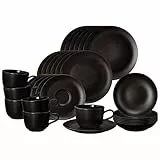 Seltmann Weiden Liberty Velvet Black Kombiservice 30-teilig, Tafel- und Kaffeegeschirr für 6 Personen, Geschirr-Set mit mattem Finish, Porzellan, Schwarz