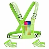 Adiwo Reflektierende Sicherheitsweste Set, 2er Reflektierende Warnweste Einstellbar & 4er Elastische Reflektierendes Armbands, Reflektoren Sicherheits für Fahrrad, Joggen, Laufen, Wandern, Grün