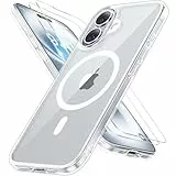 Miracase Magnetisch für iPhone 16 Hülle für Magsafe[mit 2 Schutzglas] Militärschutz Stoßfest Kratzfest Anti-Fingerabdruck Samtige Haptik Dünn Handyhülle für iPhone 16 6,1 Zoll, Transparent