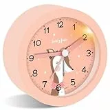 Ayybboo Wecker Kinder Ohne Ticken mit Snooze undNachtlicht,Kinderwecker Batteriebetrieben Lemwecker fürJungen und Madchen,Quarz Analog Wecker fur Kinder (Dunkelrosa)