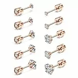 JSDDE 10er Damen Ohrstecker Rosegold Set Edelstahl Ohrringe beidseitig mit 2-6mm Zirkonia Kristall Stein Elegant schmuck für Damen Frauen
