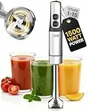 LEBENLANG 1500W Stabmixer Edelstahl - Inkl. 800ml Messbecher & Spritzschutz I Stufenlos verstellbar & Turbo I Pürierstab Zauberstab Mixer Mixstab Elektrische Hand Blender Purierstabmixer Pürierstäbe