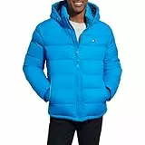 Tommy Hilfiger Herren Pufferjacke mit Kapuze (Standard und Big & Tall) Daunenalternativer Mantel, Helles Blau, XL