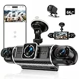 4K dashcam Auto vorne hinten 4 Kanal Dash cam mit 3' IPS-Bildschirm, kostenlose 64-GB-Karte,dashcam mit parküberwachung,WDR-Nachtsicht (8 IR-LEDs),G-Sensor,Loop-Aufnahme,Drahtlose App-Übertragung