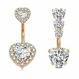 WillTen 14G Roségold Bauchnabelpiercing Damen 10MM Nabelpiercing Chirurgenstahl Piercing Bauchnabel Herz Diamant Klar CZ Bauchpiercing Bananabells