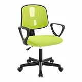 Klihome Schreibtischstuhl Kinder, Kinderschreibtischstuhl ergonomisch, Drehstuhl Kinderstuhl höhenverstellbar, mit Rollen Armlehnen, atmungsaktive Netzstoff-Rückenlehne, Grün, K0008BS