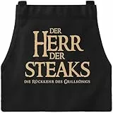 MoonWorks Grill-Schürze für Männer mit Spruch Der Herr der Steaks die Rückkehr des Grillkönigs schwarz unisize