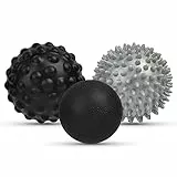 URAQT Faszienball, 3er Set Kleine Igelball Hart,Faszien Massageball mit Noppen,Massagebälle zur Behandlung Von Muskelverspannungen, Igelbälle Massage Ball für Füße Rücken Nacken Hände(Schwarz+Grau+PU)
