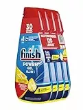Finish Powergel Flüssigwaschmittel für die Spülmaschine, multifunktional, entfettende Wirkung, Zitronengel, 120 Waschgänge, 4 Packungen mit je 30 Wäschen