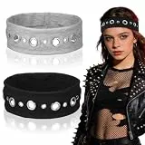 Holibanna 2 StüCk Elastische Punk StirnbäNder Damen Stretch Haarband Vintage Nieten HaarbäNder Mit öSen Dehnbares LäSsiges Haar Accessoires FüR Yoga Laufen