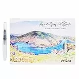 int!rend Aquarellpapier Postkartenformat A6 300g/m² - 60 Seiten Aquarell Papier Block mit Wassertankpinsel & Bleistift - Aquarell Postkarten Blanko - Aquarellblock Postkartenformat