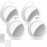 QCOQ Air Tracker Tags 4er Pack Perlweiß, Smart KeyFinder Tag Kompatibel mit Apple Wo ist? APP (iOS NUR) mit Schlüsselband, Koffer Tracker für Gepäck/Taschen/Key, Austauschbarer Akku