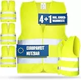 HELDENWERK Warnwesten Auto 5er 4+1 Set Europaweit gültig nach EN ISO 20471 - Reflektierende Warnweste Auto inkl. Kinderweste - Sicherheitsweste Auto Warnweste Gelb - Warnschutzweste Sicherheitswesten