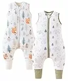 Chilsuessy 2er Pack Baby Schlafsack mit Beinen 1.5 Tog Schlafsack 100% Baumwolle Ganzjahres Schlafsack mit Füßen Babyschlafsack Kinder, 1.5 Tog Eichhörnchen + Waldbär, 90cm/Baby Höhe 95-105cm