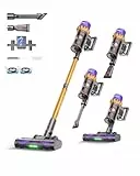 AlloyMove Akku Staubsauger, 50000Pa/550W/80Mins Staubsauger Kabellos mit LED Display und Anti Tangle Bürste, 7-stufiges Filtersystem, Für Tierhaare Hartböden Teppich A05