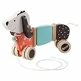 howa Nachziehtier ab 1 Jahr - Nachziehspielzeug Hund Fidi aus Holz, Nachziehhund mit Glocke, bodenschonende Gummibereifung, Holzspielzeug Nachziehtier Hund, Baby Spielzeug 6015