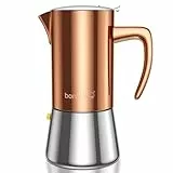 bonVIVO Intenca Espressokocher Induktion geeignet - Edelstahl Kaffeekocher in Kupfer Edelstahl m. Wasserkessel, Sieb – Mokkakanne (Kupfer, 6 Tassen 300 ml)