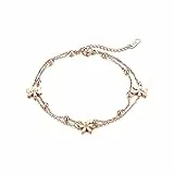 JewelryWe Schmuck Damen Armband Fußkettchen Edelstahl Blume Kugel Charmsarmband Armkette Fußkette verstellbar Rosegold