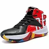 Basketballschuhe Herren Turnschuhe Anti-Skid Atmungsaktiv Outdoor Sportschuhe(N Schwarz Rot,45 EU)