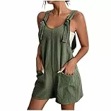 Overall Damen Sommer Kurz Jumpsuit Baumwolle Leinen Latzhosen Ärmellos Lässiger Trägerhose Elegant Leicht Einteiler Shorts Einfarbig Mode Arbeitshose mit Taschen Playsuit Sport Romper