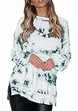 EFOFEI Damen Tie Dye Sweatshirt V-Ausschnitt Farbblock Langarm Pullover Hoodie Grün XL