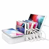 TechDot Ladestation Mehrere Geräte mit Induktives Kabellos Ladegerät Wireless Charger 5 Port Charging Station Multi USB Ladestation Handy Tablet mit Kabellos Induktives (5 Kabel, 3 typ)