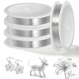 4 Rolle Basteldraht 304 Edelstahldraht: Silberdraht zum Basteln, 0.3mm x 200m Biegbarer Schmuckdraht, Draht Stainless Steel für Schmuckherstellung Basteln Heimwerken Skulptur Modellierung