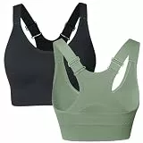 Atxnn Damen Sport BH Einstellbarer Breiten Schultergurt Yoga Bra Push up Bustier Racerback Nahtlose Gepolstert ohne Buegel für Fitness Lauf Joggen, 2 Pack L
