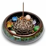 Lermende Räucherstäbchen Halter mit Abnehmbarer Lotus: Räucherstäbchenhalter Keramik mit Chakrasteine Räuchergefäß und Metallabdeckung, Räuchergefäß für Meditation Für Räucherstäbchen Kegel Spiralen