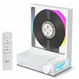 HOTT Desktop CD Player mit Fernbedienung, Bluetooth 5.3 CD Player mit RGB-Lichtern, HiFi Lautsprecher, TF Karten Wiedergabe undTranskription, LED-Bildschirm, Timer (Weiß)