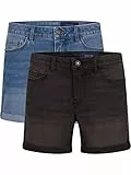 NOISY MAY Jeans Shorts Damen High Waist BeLucky 2er Pack Kurze Hose Bermuda Shorts Hotpants Sommer Basic Denim Stretch Blau Schwarz L, Größe:L, Farbe:Medium Blue & Dark Grey (27028348)