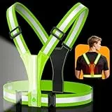 Glangeh Reflektierende Weste Superhelle Beleuchtung, 360° Sichtbare Lauflampe Joggen, Wasserdichte und Verstellbare Lauflicht Stirnlampe für Damen, Herren beim Nächtlichen Gehen/Laufen/Radfahren