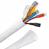 Josnown Selbstschließend Kabelkanal, 3m Zuschneidba Kabelschlauch Gewebter Kabelmantel, Durchmesser 12-20mm, Kabelmanagement für Hause und im Büro Verstecken im Schreibtisch, TV, Boden, Weiß