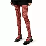 Generisch 1 Paare Rote Strumpfhose Damen mit Spitzenmuster, mit Sonnenblumenmotiv, hohl, durchscheinend, einfarbig, Burgunderfarben, für Cosplay und Partys