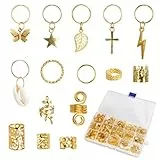244 Stück Goldene Haarschmuck zum Zöpfe, Haarspiralen Clips Haarschmuck, Dreadlock-Haar-Accessoire-Set, Metallene Haar Geflecht Ringe Schmuck Clips, Haar Dekoration Charms für DIY Party Festival