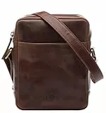 SID & VAIN kleine Umhängetasche echt Leder - Messenger Bag Dublin - Schultertasche mit Schultergurt - Ledertasche Herren und Damen braun handgefertigt