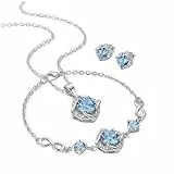 PANDA LUXURY JEWELLERY Schmuckset Damen 925 Silber mit Aquamarin Blau Zirkonia, Infinity Unendlichkeit Halskette Armband und Ohrstecker Set, Kette mit Anhänger Schmuck Geschenke für Frauen