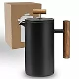LAMBDA COFFEE® CALDERA Thermo French Press Edelstahl I 1 Liter - 5 Tassen I 3 Größen erhältlich I Kaffeebereiter aus Edelstahl | Doppelwandig: Hält lange Warm I Kaffeezubereiter | Kaffeepresse schwarz