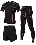 Wayleb Herren Fitness Kleidung Männer Workout Bekleidung Outfit Sportbekleidung 3 Teiliges Kompression Set Trainingsanzug Atmungsaktiv Kompressions Shirts für Herren