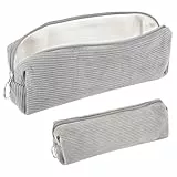 Hopton Federmäppchen Cord-Stoff, Mäppchen Aesthetic, Praktisches Federmappe Stiftemappe, Modische Federtasche für Jungen und Mädchen,Portable Schulmäppchen Pencil Case für Teenager Schule,Büro(Grau)