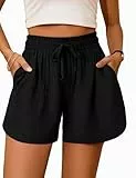 Totatuit Shorts Damen Sport Hosen Sommer Kurze Hose Sporthose Baumwolle Sweatshorts Jogginghose Schlafshorts mit Taschen und Kordelzug für Gym Yoga Running Schwarz XL